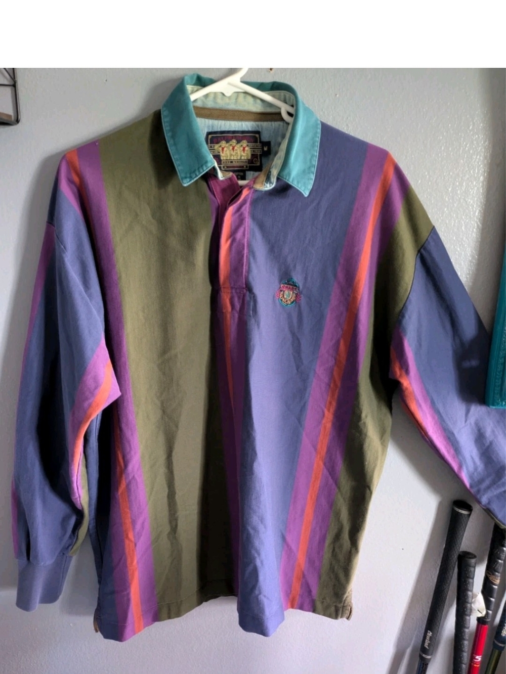 Vintage Ralph Lauren RLC 90s Long Sleeve Rugby Striped Polo Sz M Fresh Prince